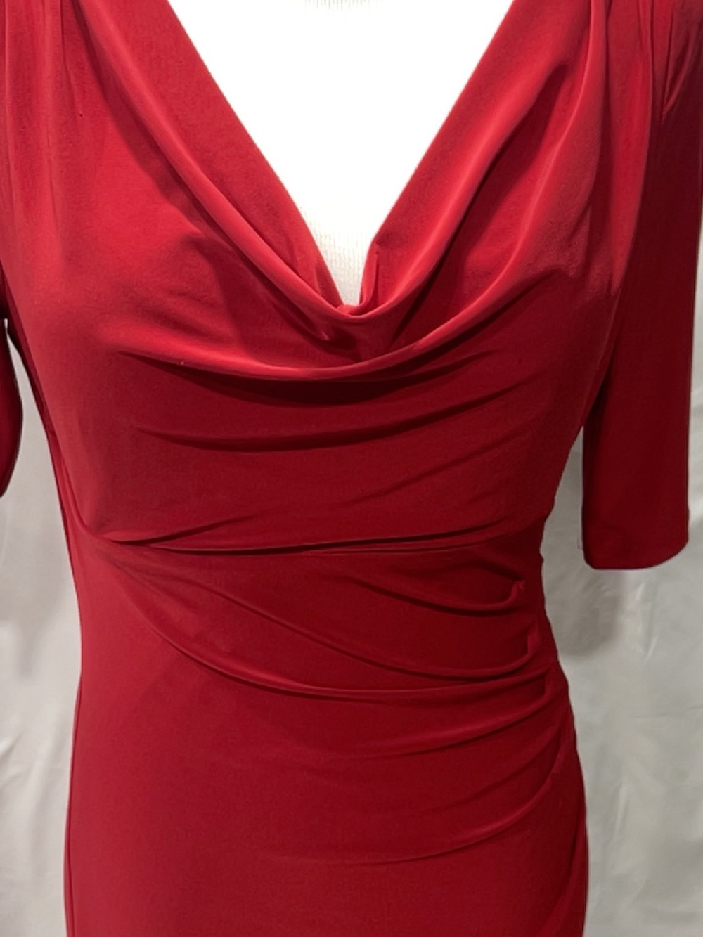 Lauren Ralph Lauren Red Cowl Neck Ruched Sheath Midi Dress Size 6 - Picture 4 of 9